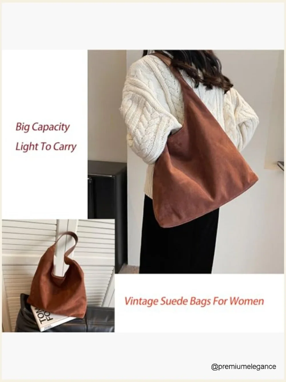 3-Piece Faux Suede Hobo Bag Set with Pockets - Large Capacity Work Travel Tote